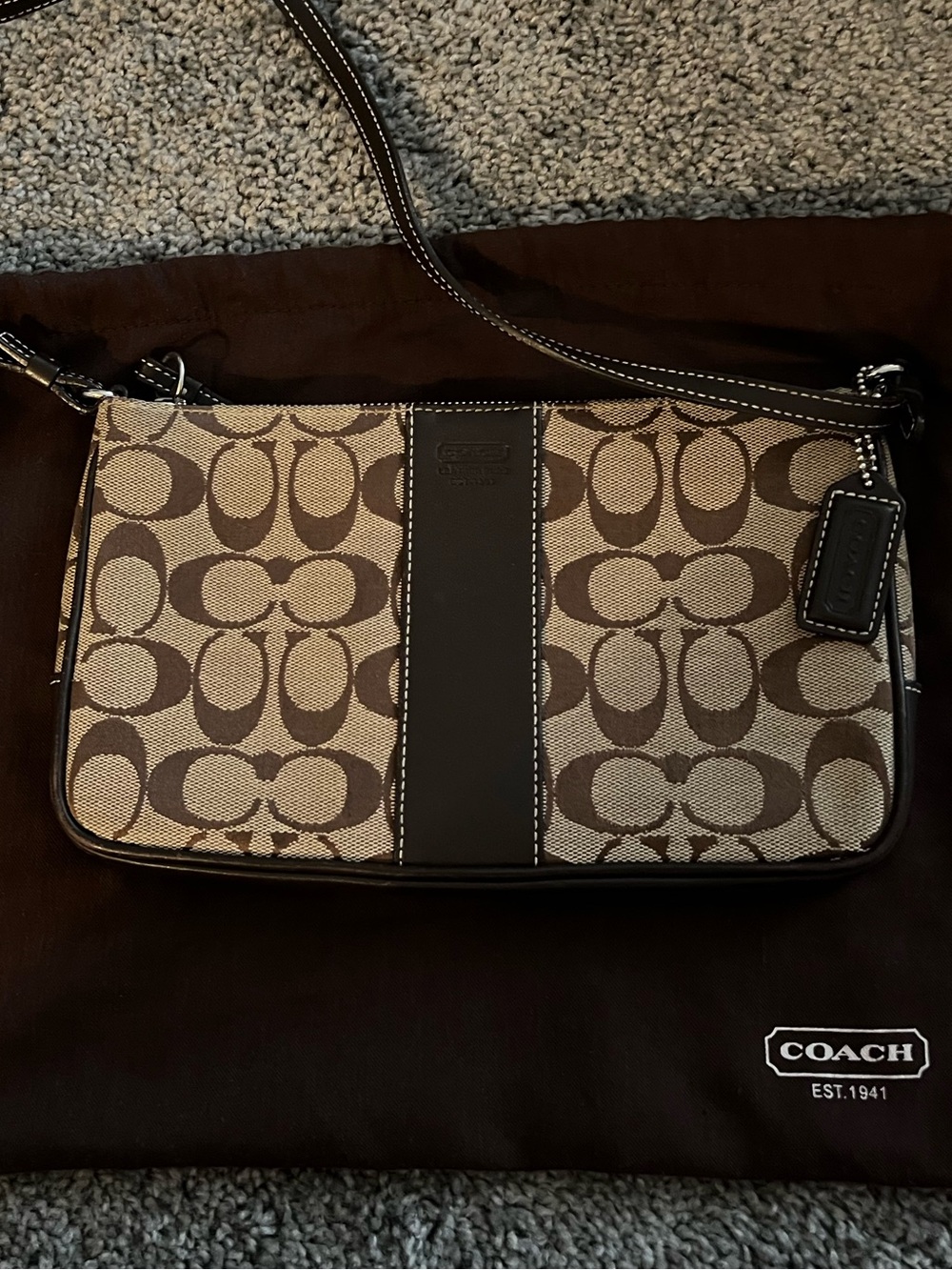Coach Brown & Beige Signature Crossbody Messenger Bag